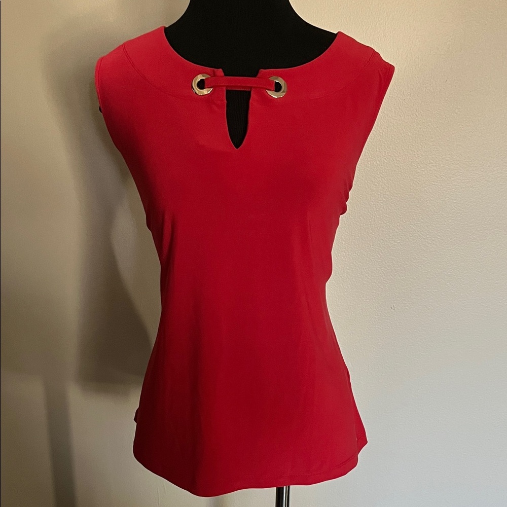 Tommy Hilfiger Red Sleeveless Top with Gold Grommet Detail